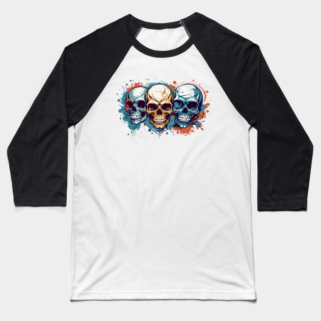 Three Skulls in Vector Style Baseball T-Shirt by NordicBadger